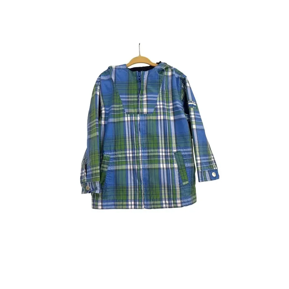 GAP Windbreaker Plaid Lightweight Waterproof Full Zip Rain Jacket Size Youth 4